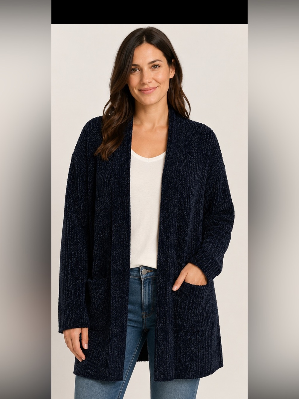NWT Matty M Navy Open-Front Pocket Cardigan